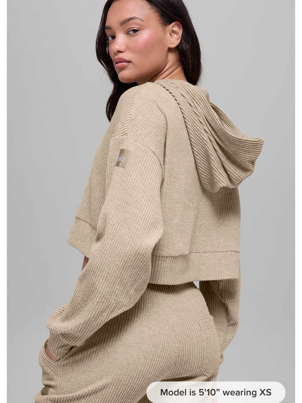 ALO Yoga Ribbed Drawstring Jogger ant top in Beige - Picture 3 of 8